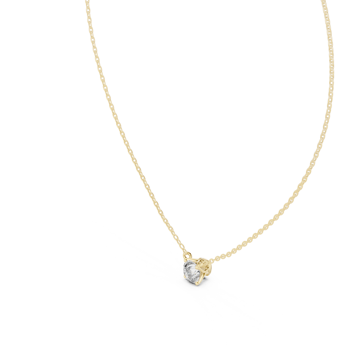 Round White Gold Solitaire Pendant with Prong Setting Side Angle View