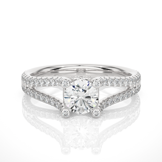 Round 1.08 Ct Cut Lab Grown 14k Solid Rose Gold Diamond Unique Split Shank Diamond Ring For Women's - HIGHCARAT DIAMONDS