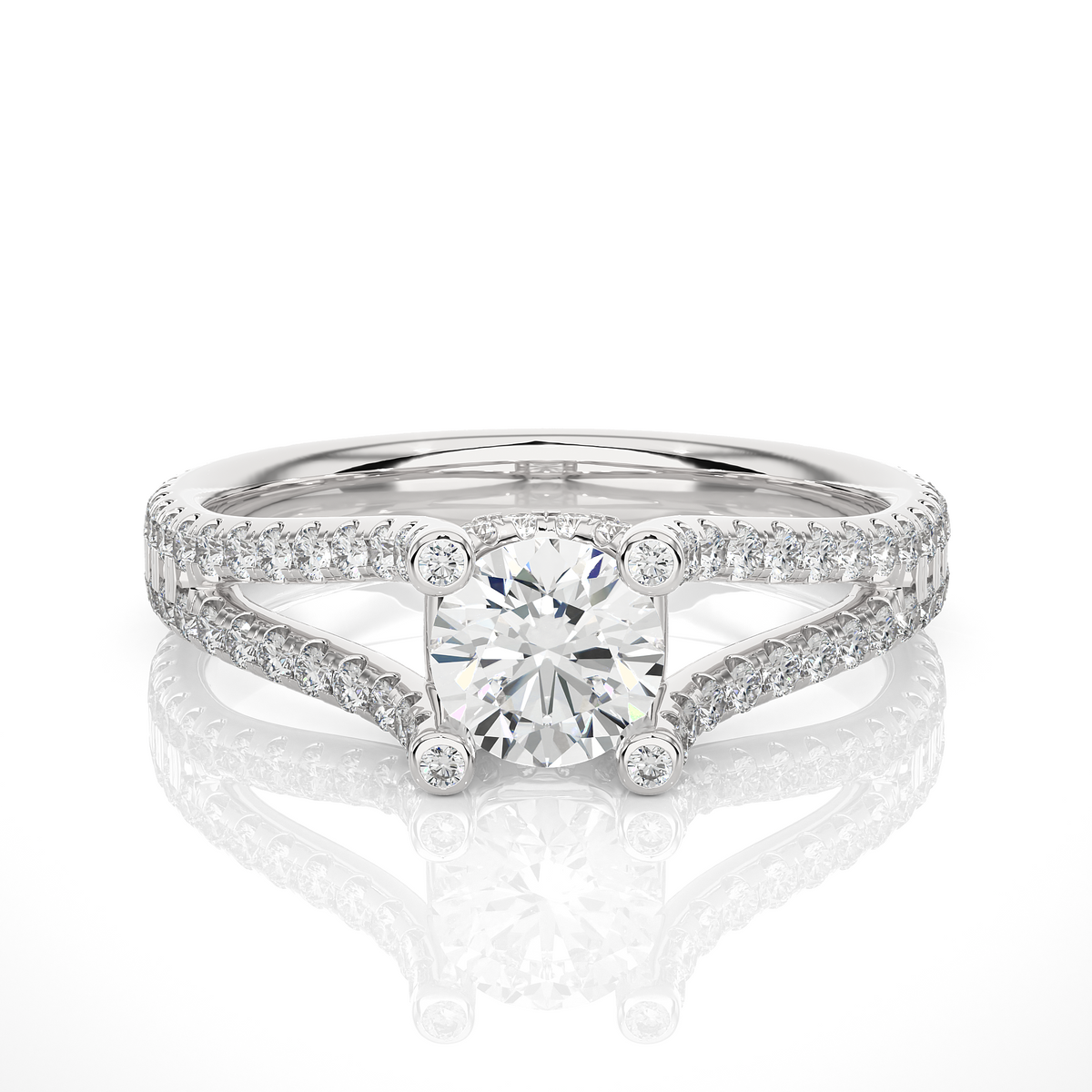 Round 1.08 Ct Cut Lab Grown 14k Solid Rose Gold Diamond Unique Split Shank Diamond Ring For Women's - HIGHCARAT DIAMONDS