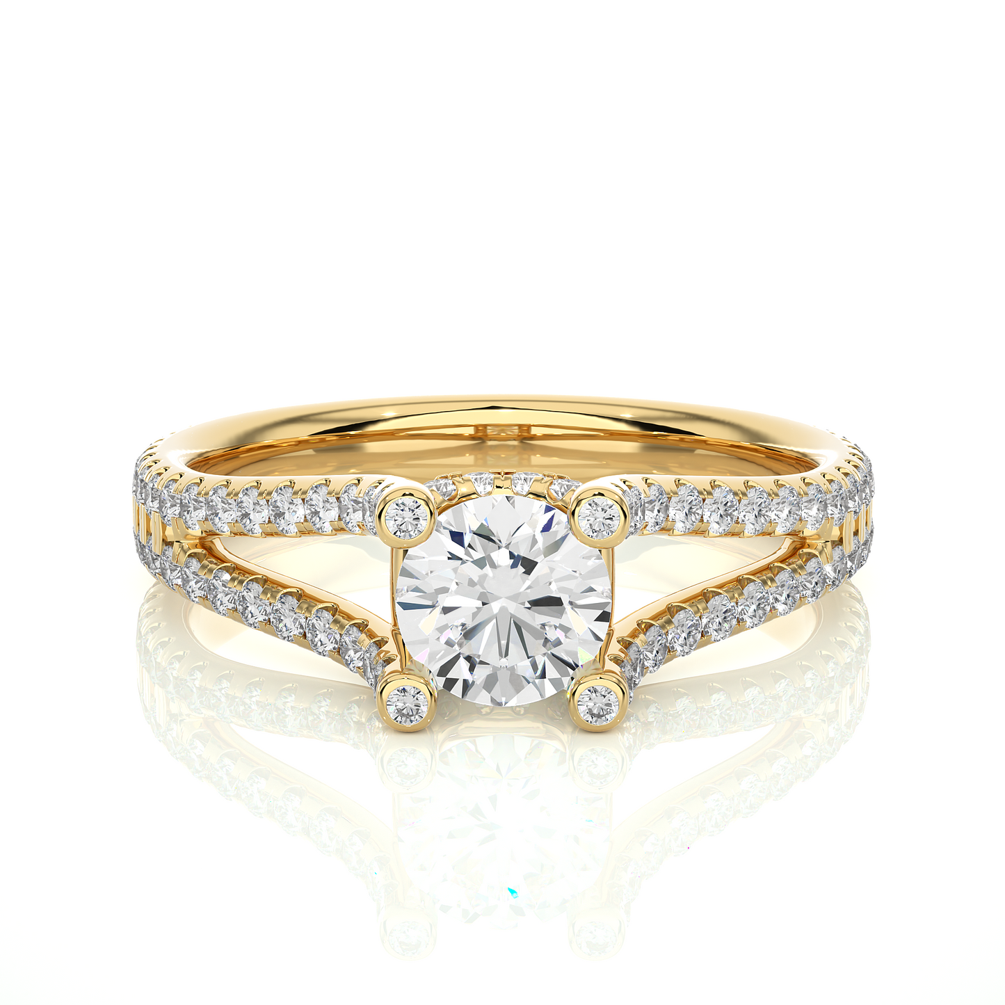 Round 1.08 Ct Cut Lab Grown 14k Solid Rose Gold Diamond Unique Split Shank Diamond Ring For Women's - HIGHCARAT DIAMONDS