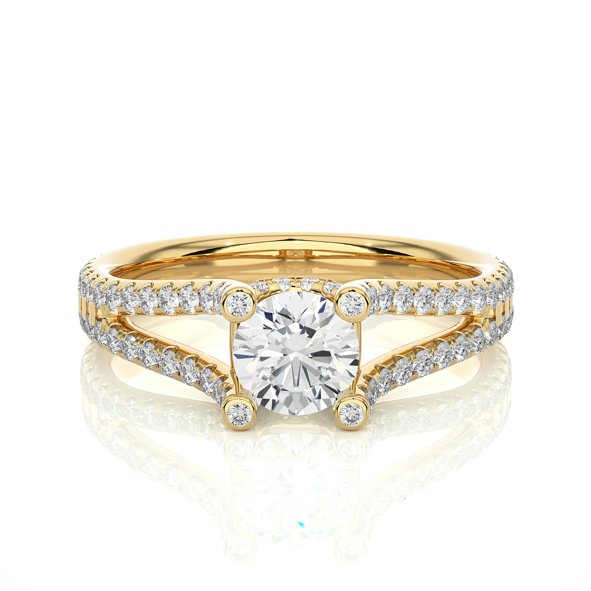 Round 1.08 Ct Cut Lab Grown 14k Solid Rose Gold Diamond Unique Split Shank Diamond Ring For Women's - HIGHCARAT DIAMONDS