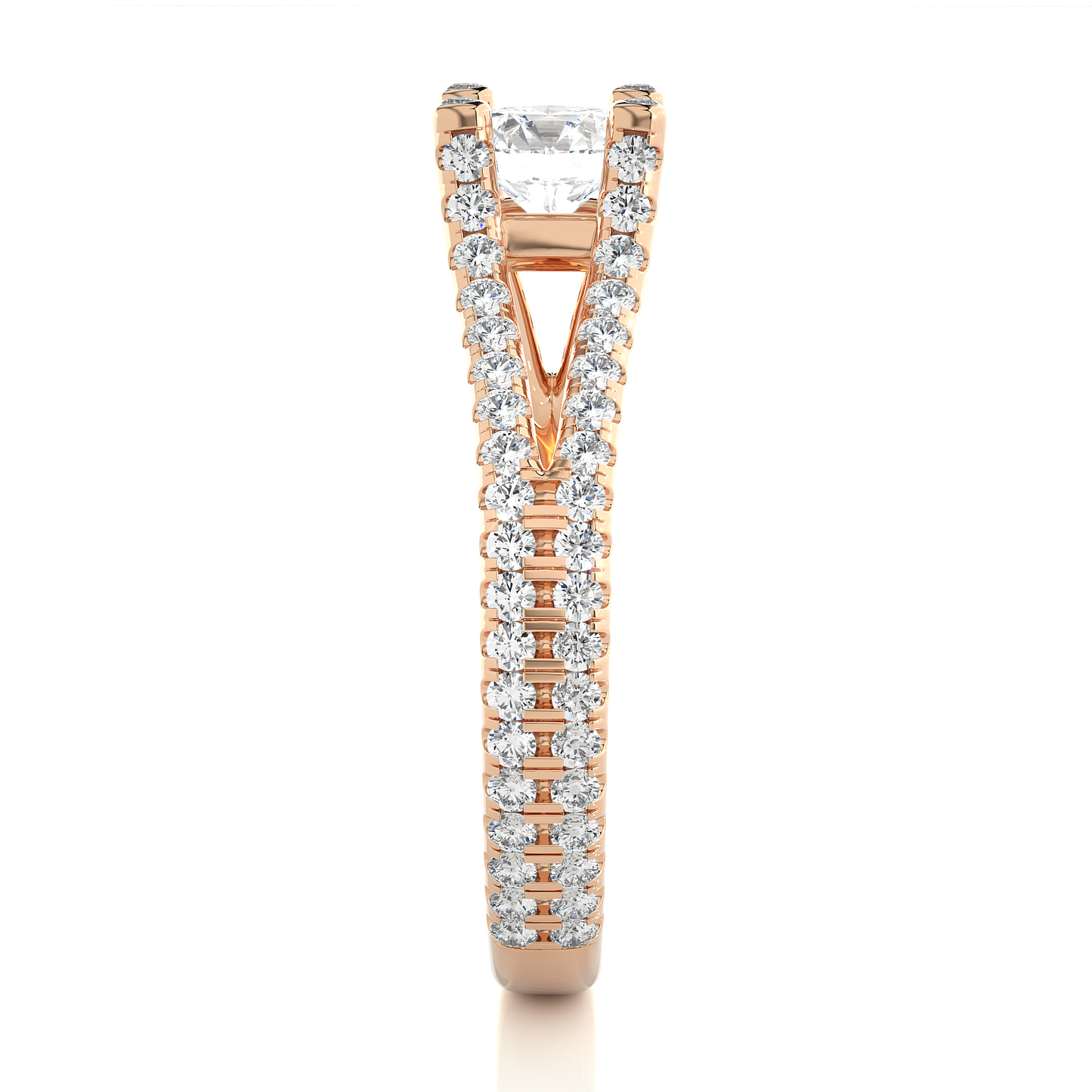 Round 1.08 Ct Cut Lab Grown 14k Solid Rose Gold Diamond Unique Split Shank Diamond Ring For Women's - HIGHCARAT DIAMONDS