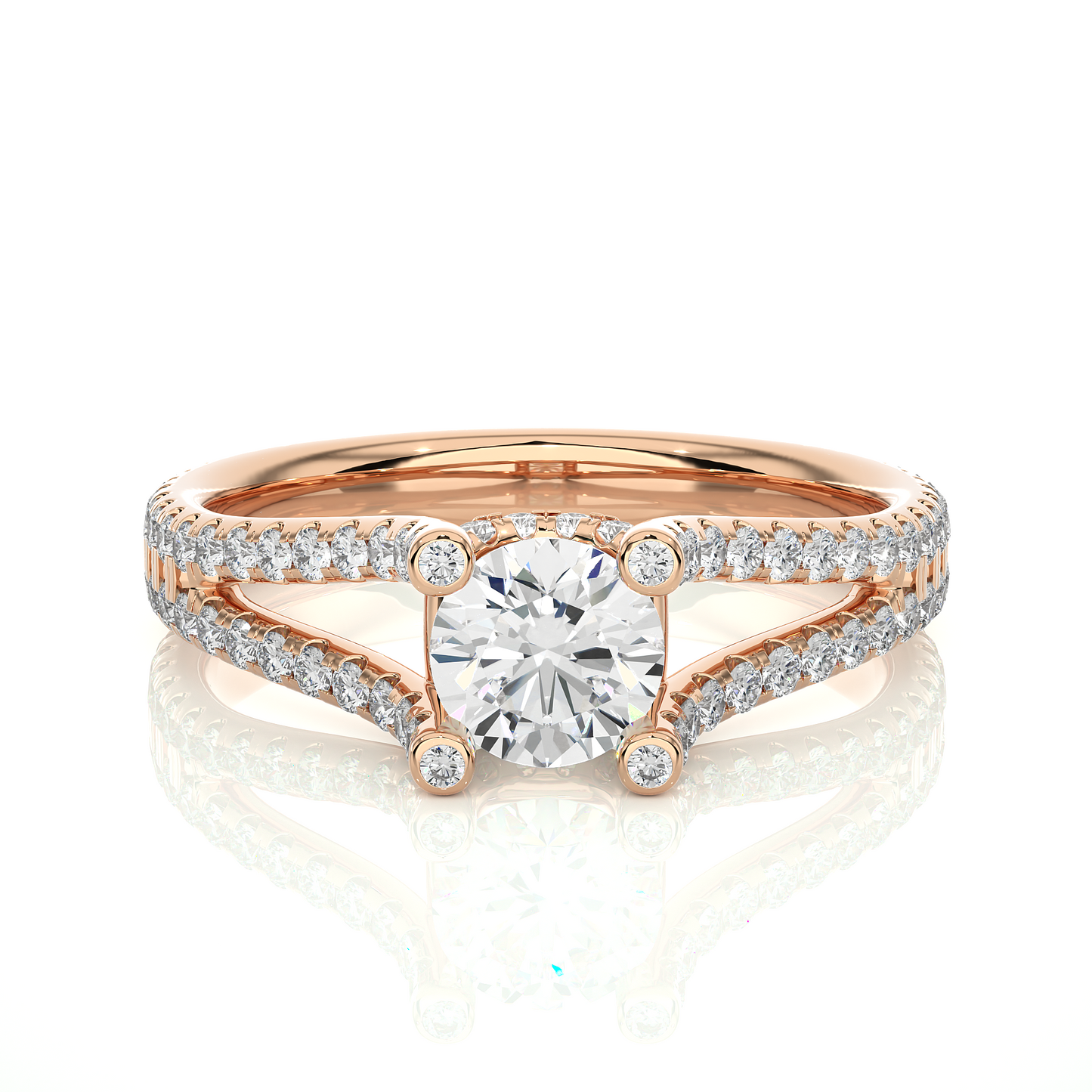 Round 1.08 Ct Cut Lab Grown 14k Solid Rose Gold Diamond Unique Split Shank Diamond Ring For Women's - HIGHCARAT DIAMONDS