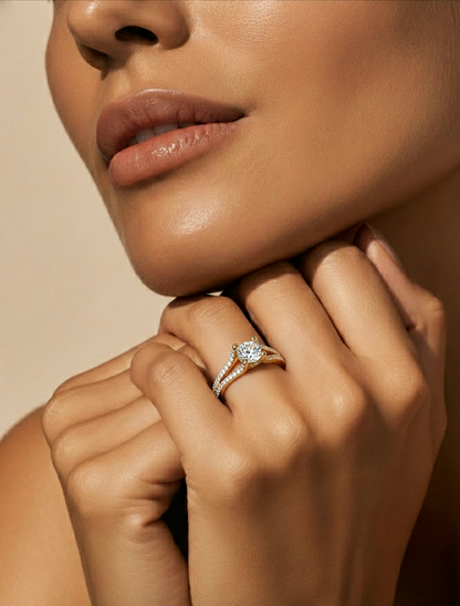Round 1.08 Ct Cut Lab Grown 14k Solid Rose Gold Diamond Unique Split Shank Diamond Ring For Women's - HIGHCARAT DIAMONDS