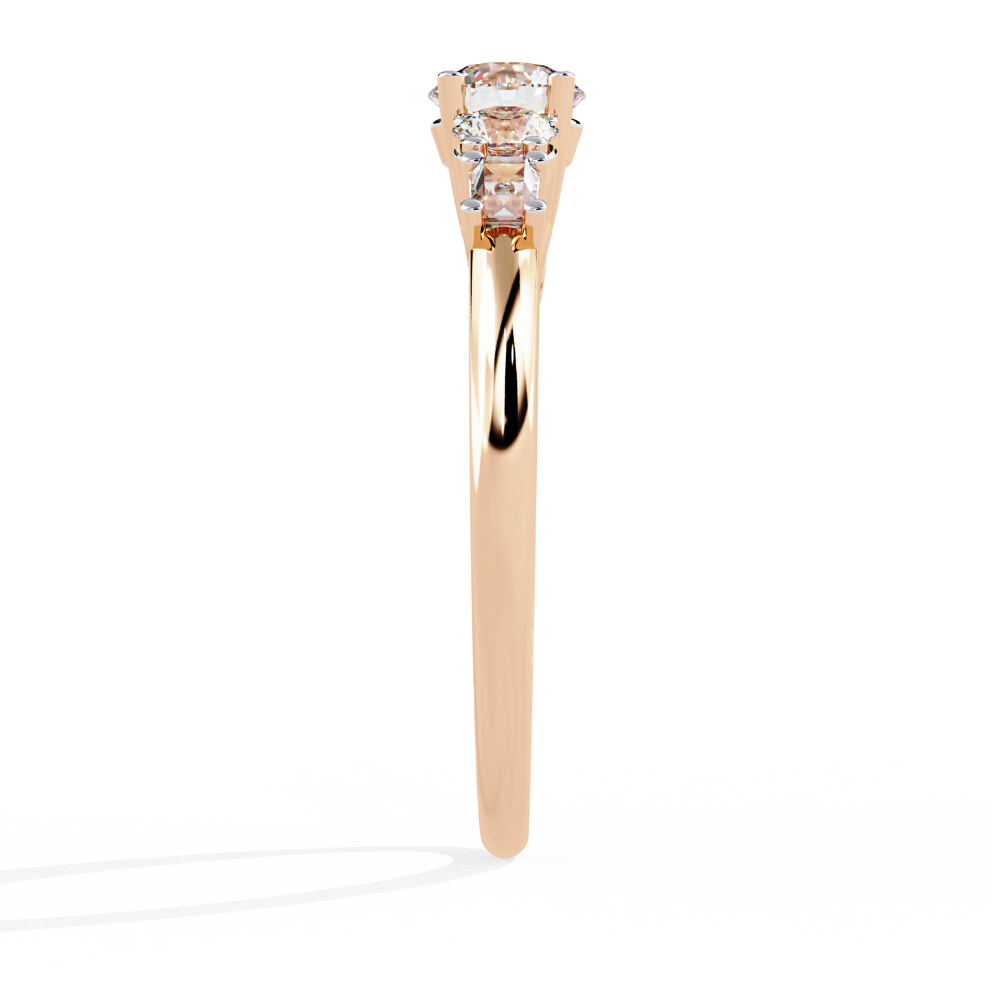 Round And Baguette Cut Lab Grown Diamond Stunning Perfect Every Day 5 Stone Ring For Her