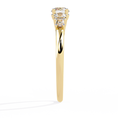 Round And Baguette Cut Lab Grown Diamond Stunning Perfect Every Day 5 Stone Ring For Her