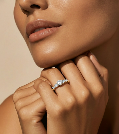 Round And Baguette Cut Lab Grown Diamond Stunning Perfect Every Day 5 Stone Ring For Her