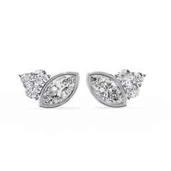 Round And Marquise Cut Top Grade Daimond Unique Bezel Set Elegance Timeless Vintage Dainty Stud Earring - HIGHCARAT DIAMONDS