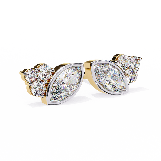 Round And Marquise Cut Top Grade Daimond Unique Bezel Set Elegance Timeless Vintage Dainty Stud Earring - HIGHCARAT DIAMONDS