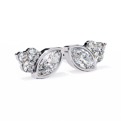 Round And Marquise Cut Top Grade Daimond Unique Bezel Set Elegance Timeless Vintage Dainty Stud Earring - HIGHCARAT DIAMONDS