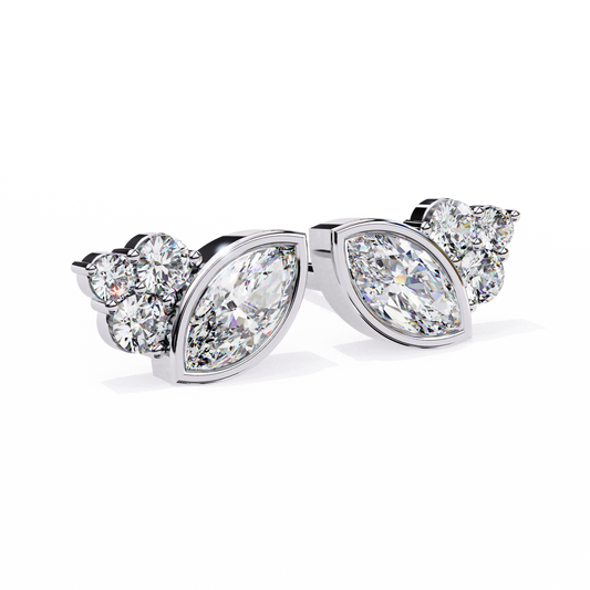 Round And Marquise Cut Top Grade Daimond Unique Bezel Set Elegance Timeless Vintage Dainty Stud Earring - HIGHCARAT DIAMONDS