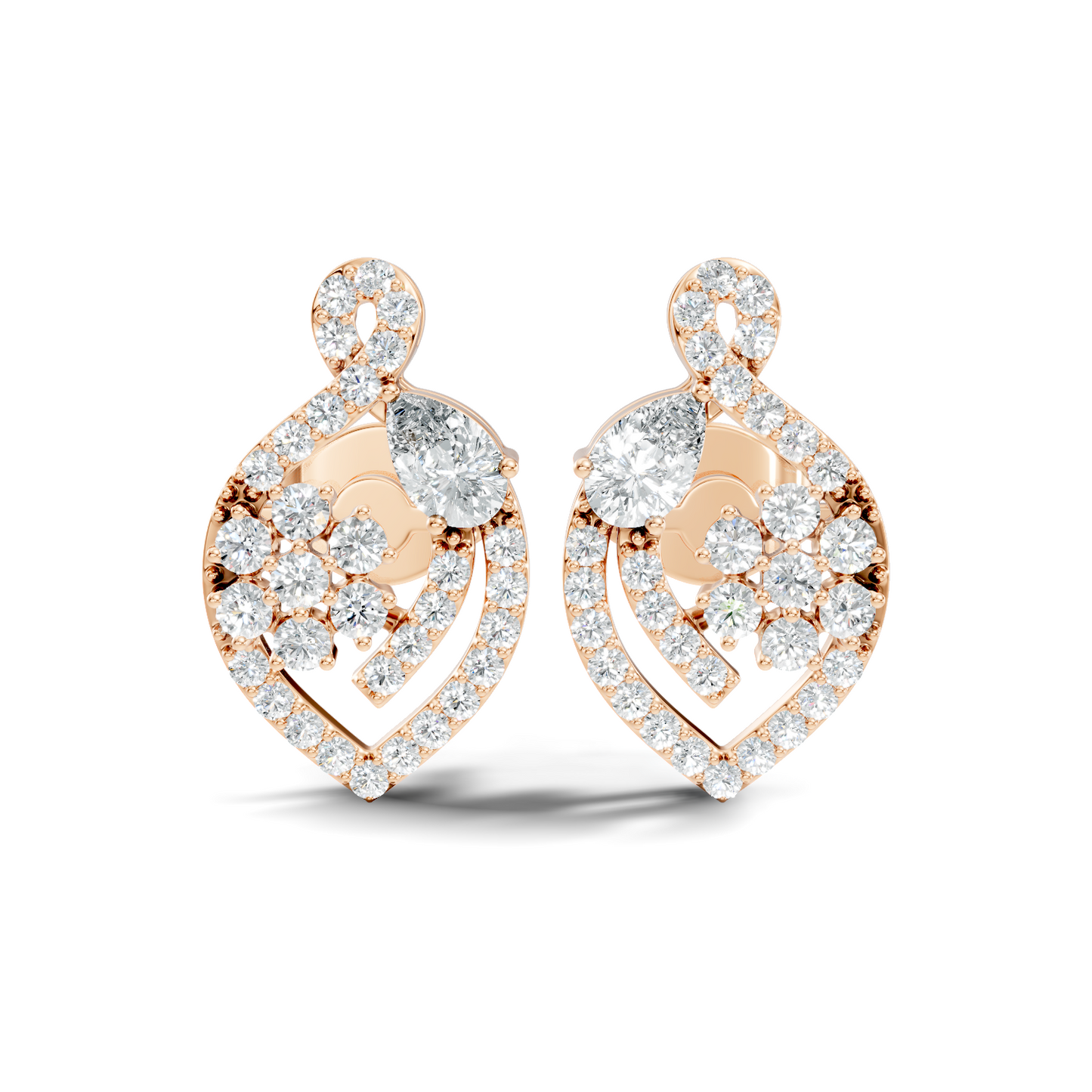 Pear & Round Shape 14k Solid Gold  Lab Grown- Natural Diamond Earrings For Daily wear For Women - HIGHCARAT DIAMONDS
