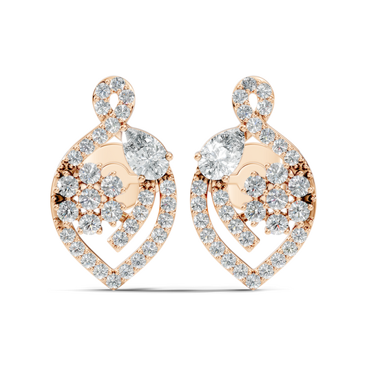 Pear & Round Shape 14k Solid Gold  Lab Grown- Natural Diamond Earrings For Daily wear For Women - HIGHCARAT DIAMONDS