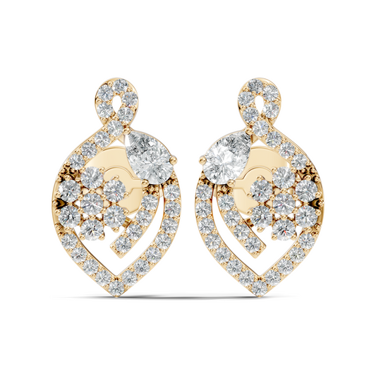 Pear & Round Shape 14k Solid Gold  Lab Grown- Natural Diamond Earrings For Daily wear For Women - HIGHCARAT DIAMONDS