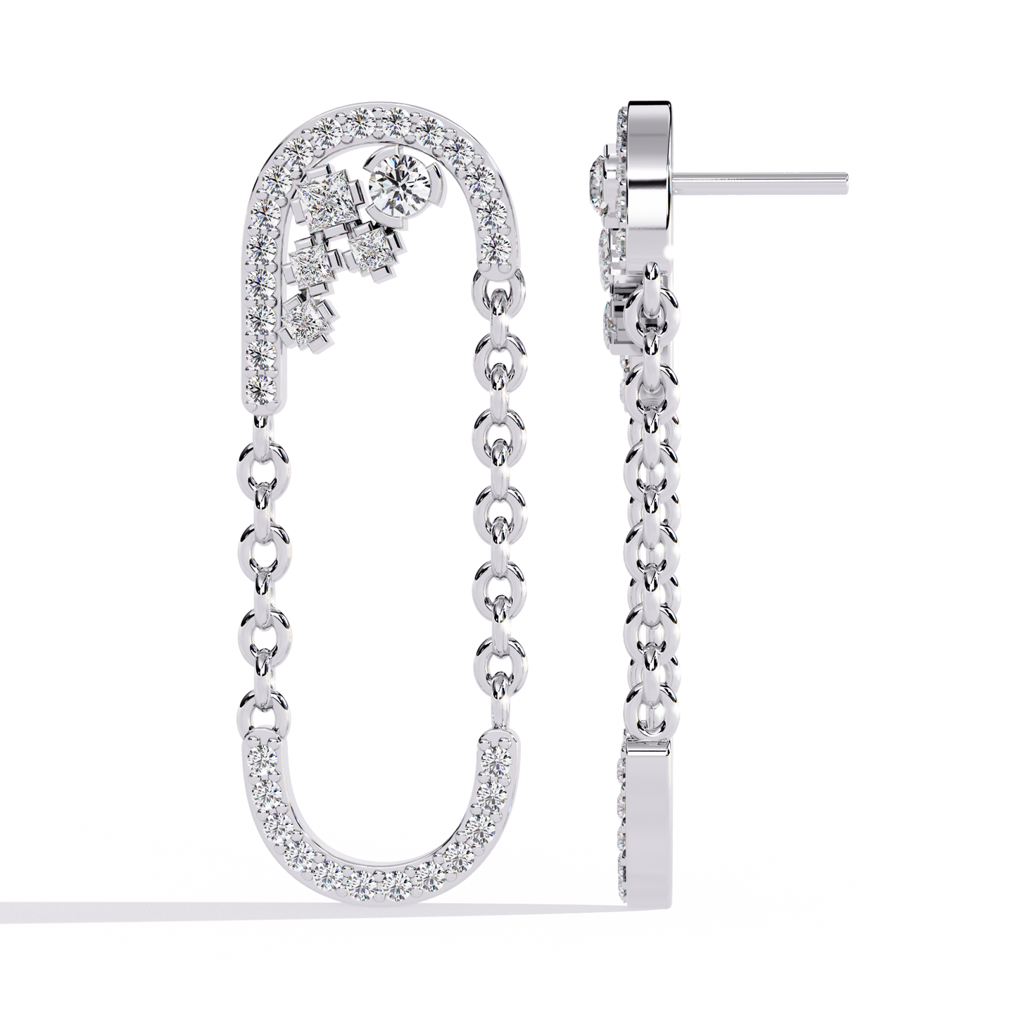 Round And Princess Cut Diamond Antique Floral Chain Dainty Prong Set Timeless Unique Earring Eco Friendly Gift - HIGHCARAT DIAMONDS