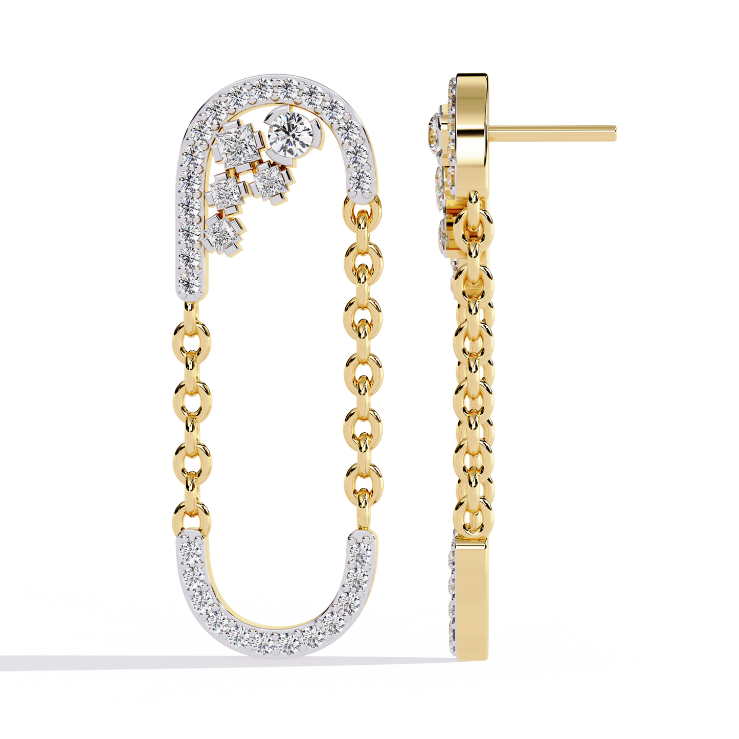 Round And Princess Cut Diamond Antique Floral Chain Dainty Prong Set Timeless Unique Earring Eco Friendly Gift - HIGHCARAT DIAMONDS