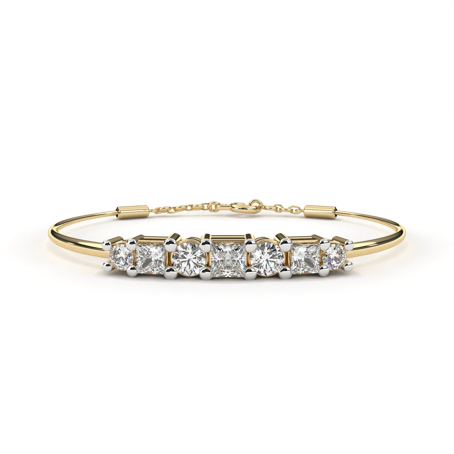 Round And Princess Cut Diamond Dainty Minimalist Perfect Stunning 7 Stone Wedding Bangle Bracelet  Gift For Her - HIGHCARAT DIAMONDS