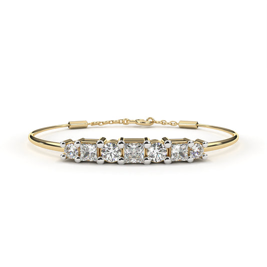 Round And Princess Cut Diamond Dainty Minimalist Perfect Stunning 7 Stone Wedding Bangle Bracelet  Gift For Her - HIGHCARAT DIAMONDS