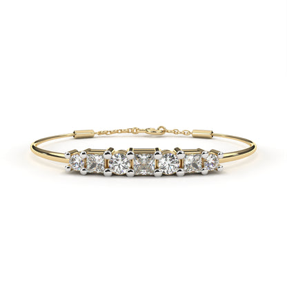 Round And Princess Cut Diamond Dainty Minimalist Perfect Stunning 7 Stone Wedding Bangle Bracelet  Gift For Her - HIGHCARAT DIAMONDS