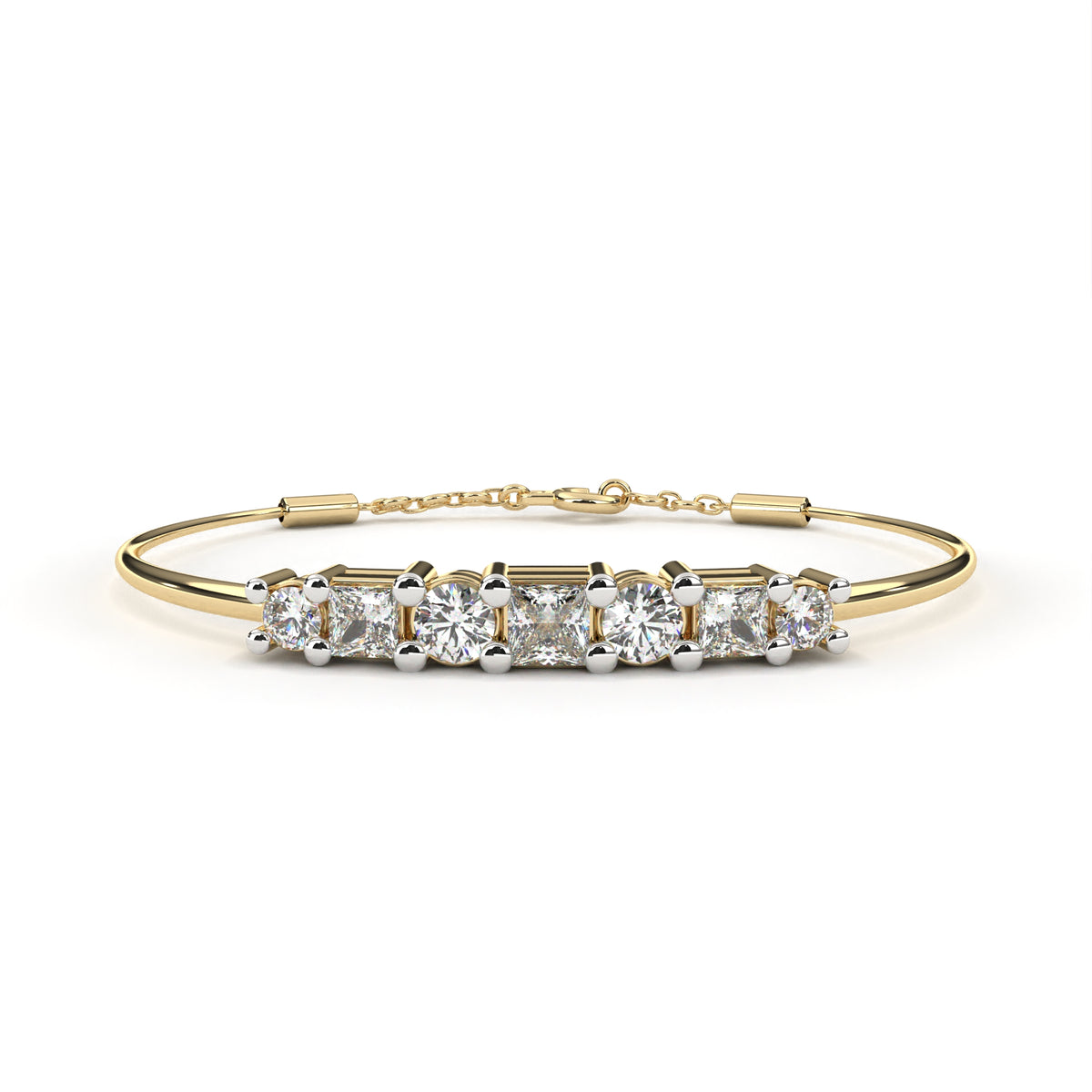 Round And Princess Cut Diamond Dainty Minimalist Perfect Stunning 7 Stone Wedding Bangle Bracelet  Gift For Her - HIGHCARAT DIAMONDS
