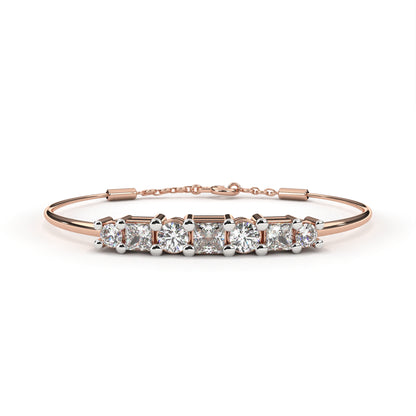 Round And Princess Cut Diamond Dainty Minimalist Perfect Stunning 7 Stone Wedding Bangle Bracelet  Gift For Her - HIGHCARAT DIAMONDS