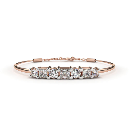 Round And Princess Cut Diamond Dainty Minimalist Perfect Stunning 7 Stone Wedding Bangle Bracelet  Gift For Her - HIGHCARAT DIAMONDS