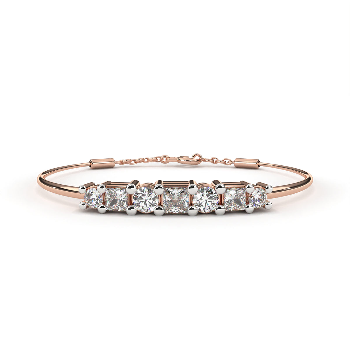 Round And Princess Cut Diamond Dainty Minimalist Perfect Stunning 7 Stone Wedding Bangle Bracelet  Gift For Her - HIGHCARAT DIAMONDS