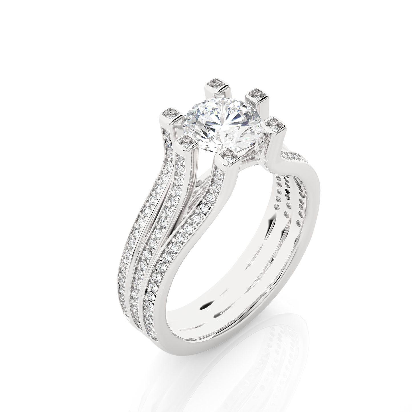 Round Brilliant Cut Lab Grown Diamond Ring, 18K Solid Gold Split Shank Ring In Wedding Special For Bridals - HIGHCARAT DIAMONDS