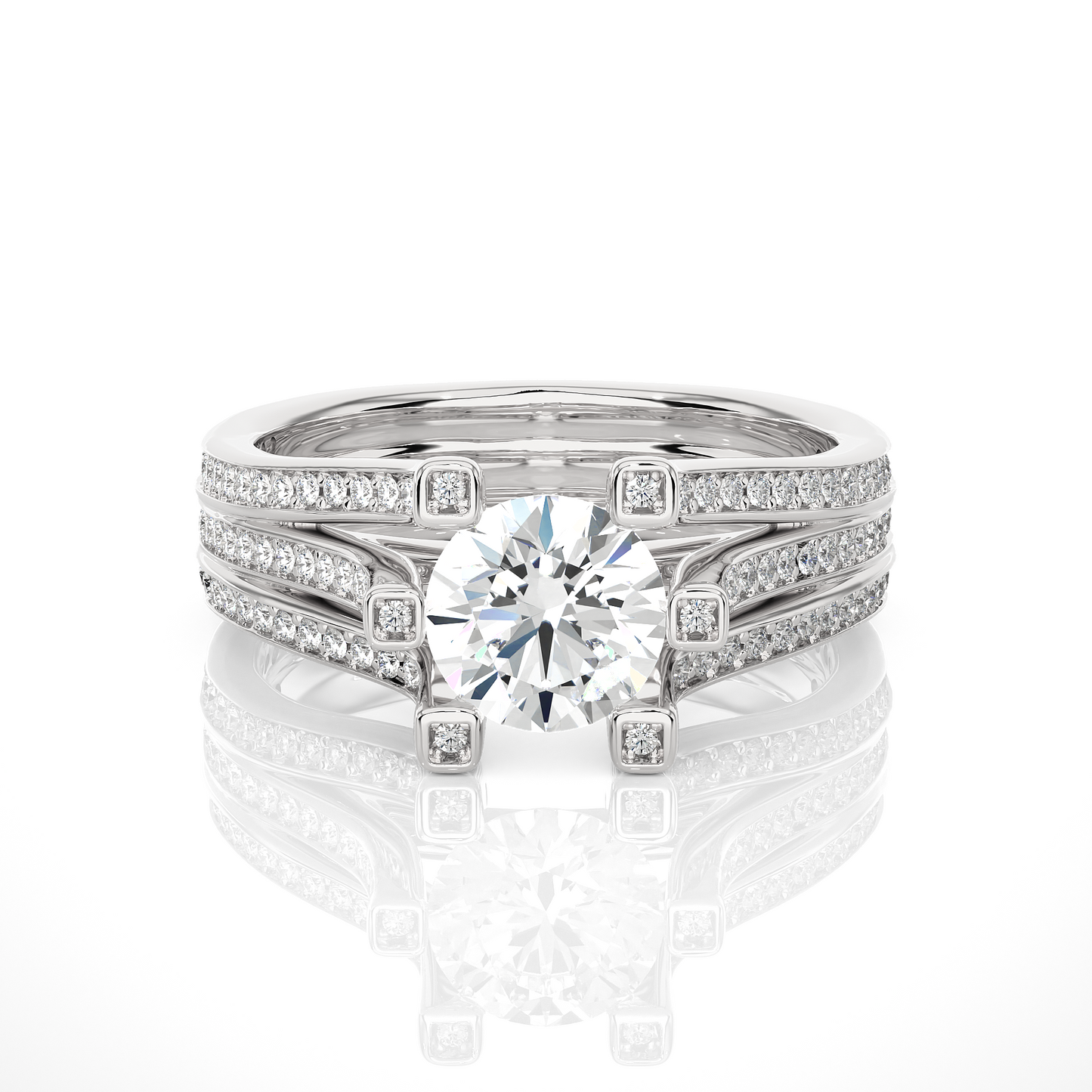 Round Brilliant Cut Lab Grown Diamond Ring, 18K Solid Gold Split Shank Ring In Wedding Special For Bridals - HIGHCARAT DIAMONDS