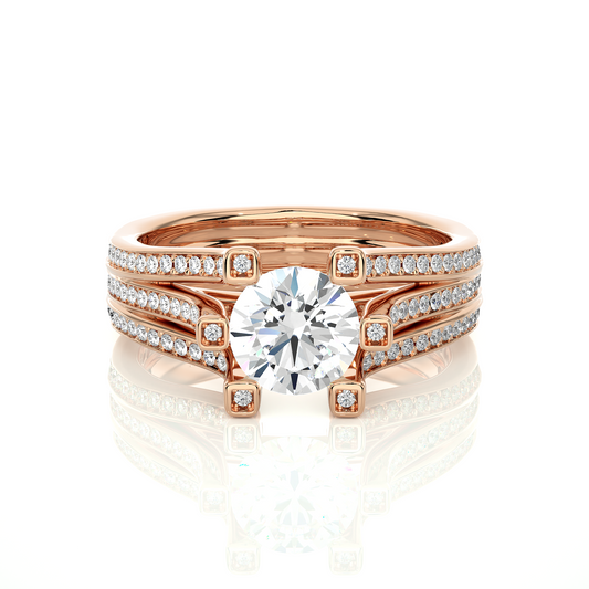 Round Brilliant Cut Lab Grown Diamond Ring, 18K Solid Gold Split Shank Ring In Wedding Special For Bridals - HIGHCARAT DIAMONDS