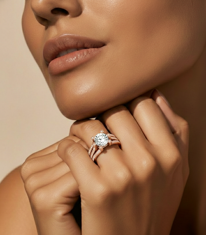 Round Brilliant Cut Lab Grown Diamond Ring, 18K Solid Gold Split Shank Ring In Wedding Special For Bridals - HIGHCARAT DIAMONDS