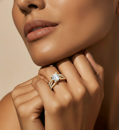 Round Brilliant Cut Lab Grown Diamond Ring, 18K Solid Gold Split Shank Ring In Wedding Special For Bridals - HIGHCARAT DIAMONDS