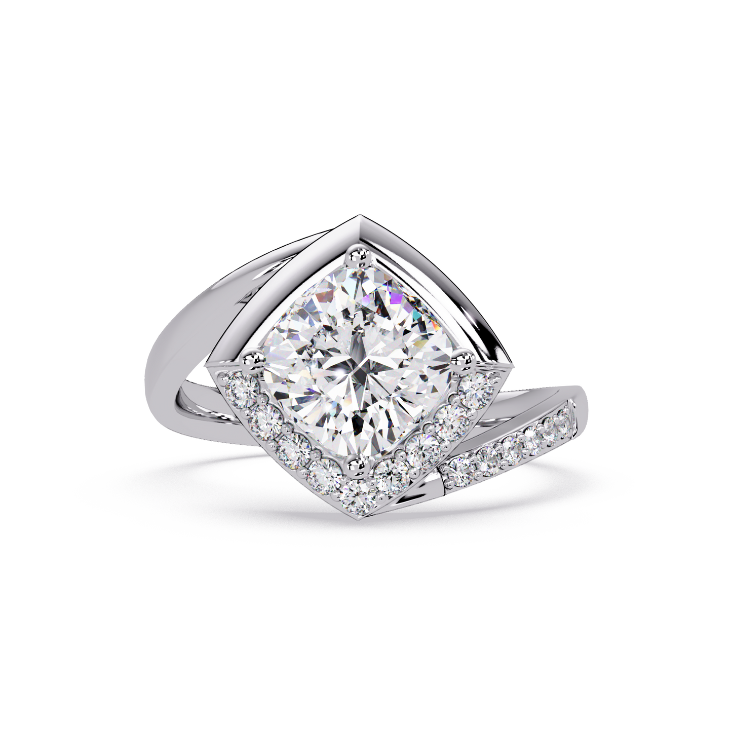 Round Center Cushion Frame Lab Grown Diamond Twist Ring - HIGHCARAT DIAMONDS