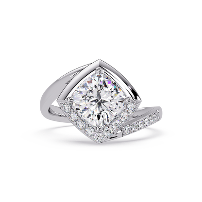 Round Center Cushion Frame Lab Grown Diamond Twist Ring - HIGHCARAT DIAMONDS