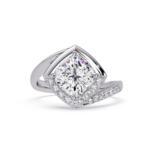 Round Center Cushion Frame Lab Grown Diamond Twist Ring - HIGHCARAT DIAMONDS