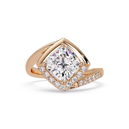 Round Center Cushion Frame Lab Grown Diamond Twist Ring - HIGHCARAT DIAMONDS