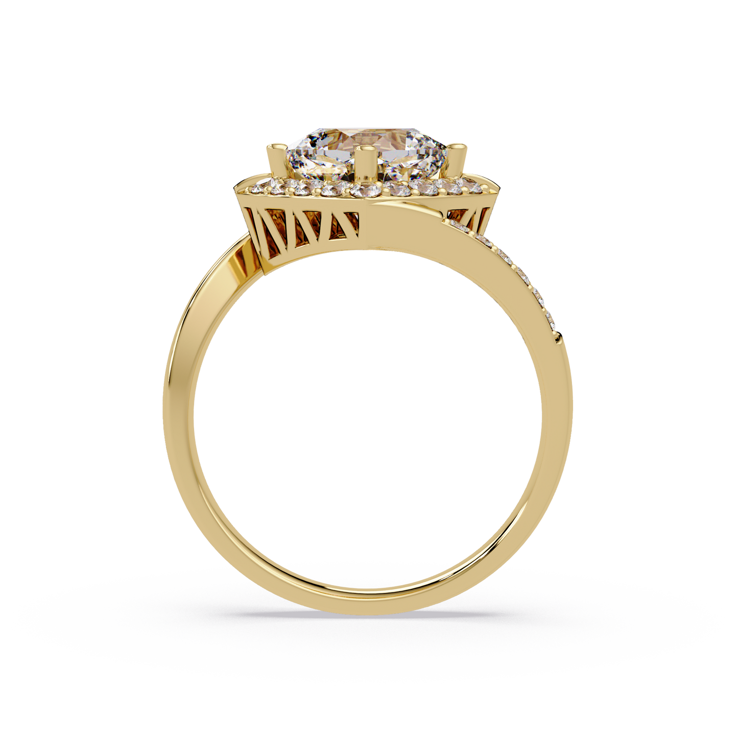 Round Center Cushion Frame Lab Grown Diamond Twist Ring - HIGHCARAT DIAMONDS