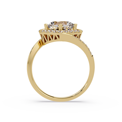 Round Center Cushion Frame Lab Grown Diamond Twist Ring - HIGHCARAT DIAMONDS