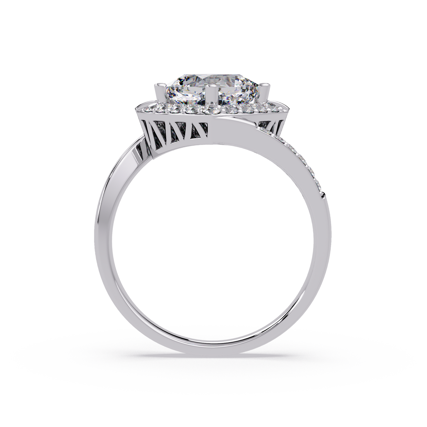Round Center Cushion Frame Lab Grown Diamond Twist Ring - HIGHCARAT DIAMONDS