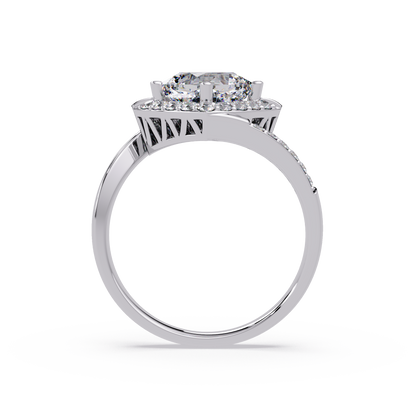 Round Center Cushion Frame Lab Grown Diamond Twist Ring - HIGHCARAT DIAMONDS