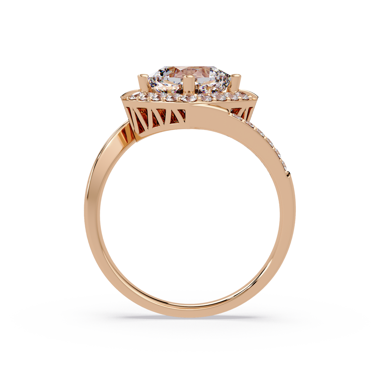 Round Center Cushion Frame Lab Grown Diamond Twist Ring - HIGHCARAT DIAMONDS