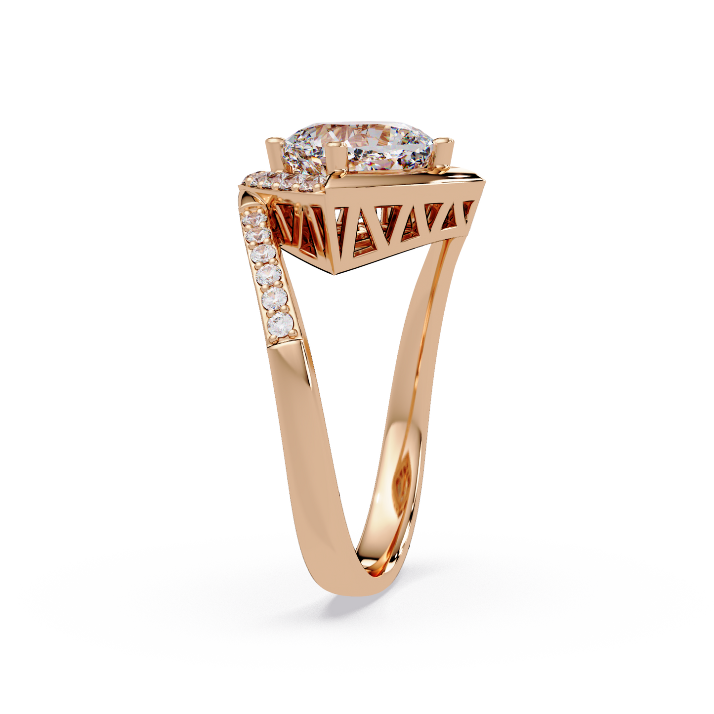 Round Center Cushion Frame Lab Grown Diamond Twist Ring - HIGHCARAT DIAMONDS