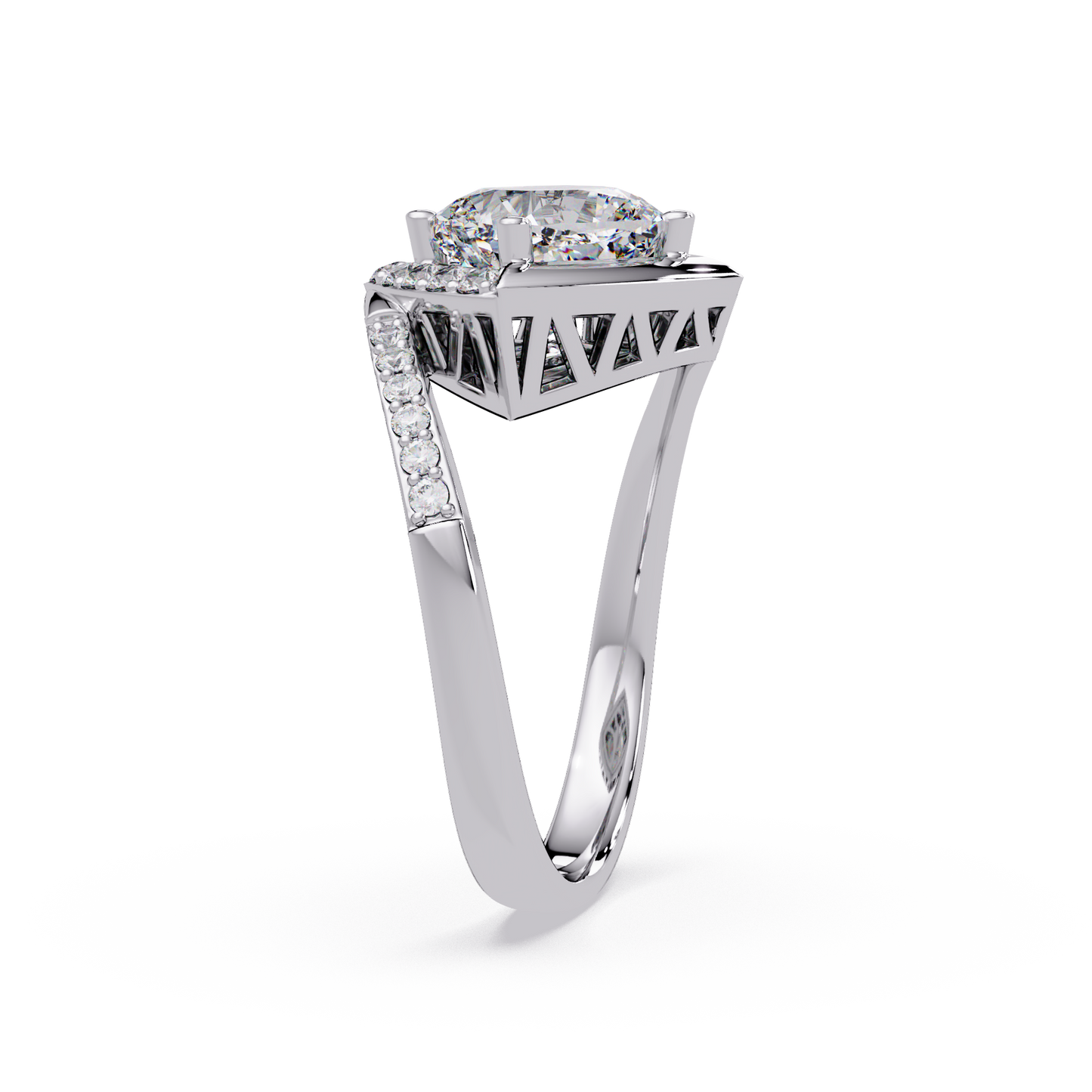Round Center Cushion Frame Lab Grown Diamond Twist Ring - HIGHCARAT DIAMONDS