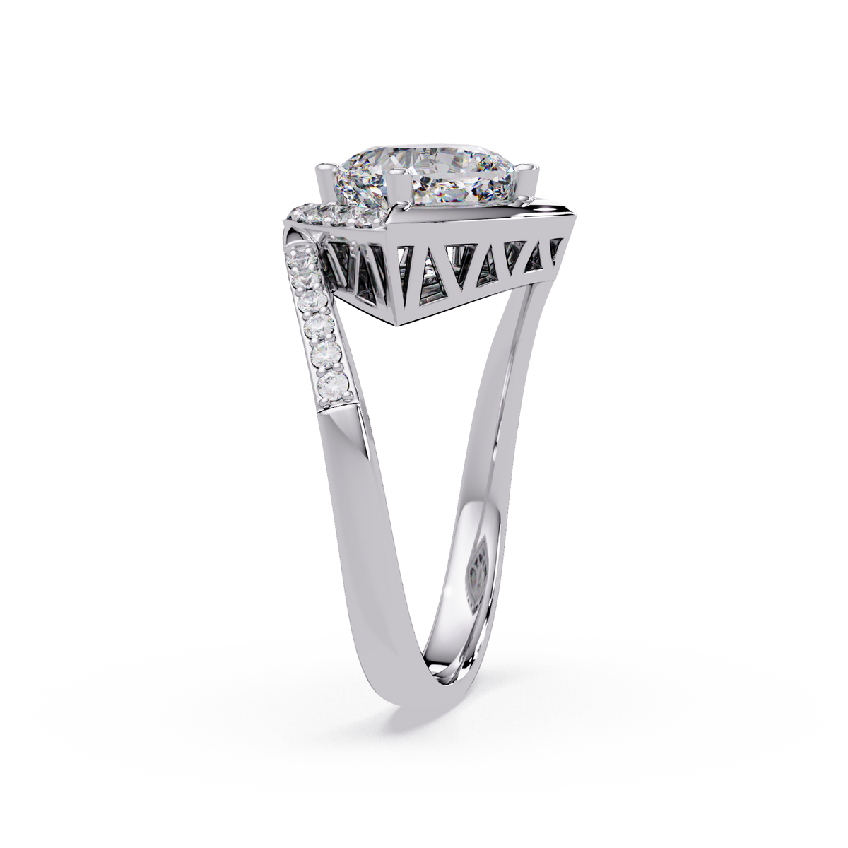 Round Center Cushion Frame Lab Grown Diamond Twist Ring - HIGHCARAT DIAMONDS