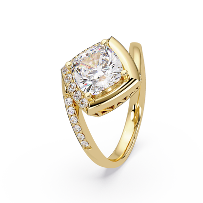 Round Center Cushion Frame Lab Grown Diamond Twist Ring - HIGHCARAT DIAMONDS