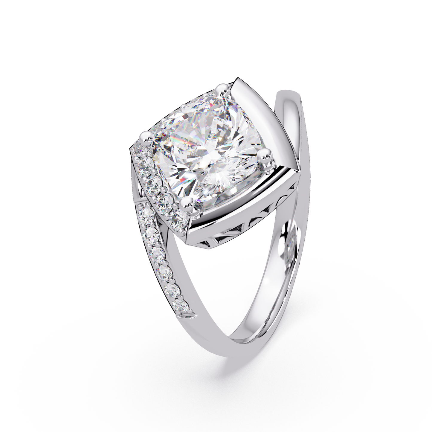 Round Center Cushion Frame Lab Grown Diamond Twist Ring - HIGHCARAT DIAMONDS
