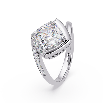 Round Center Cushion Frame Lab Grown Diamond Twist Ring - HIGHCARAT DIAMONDS