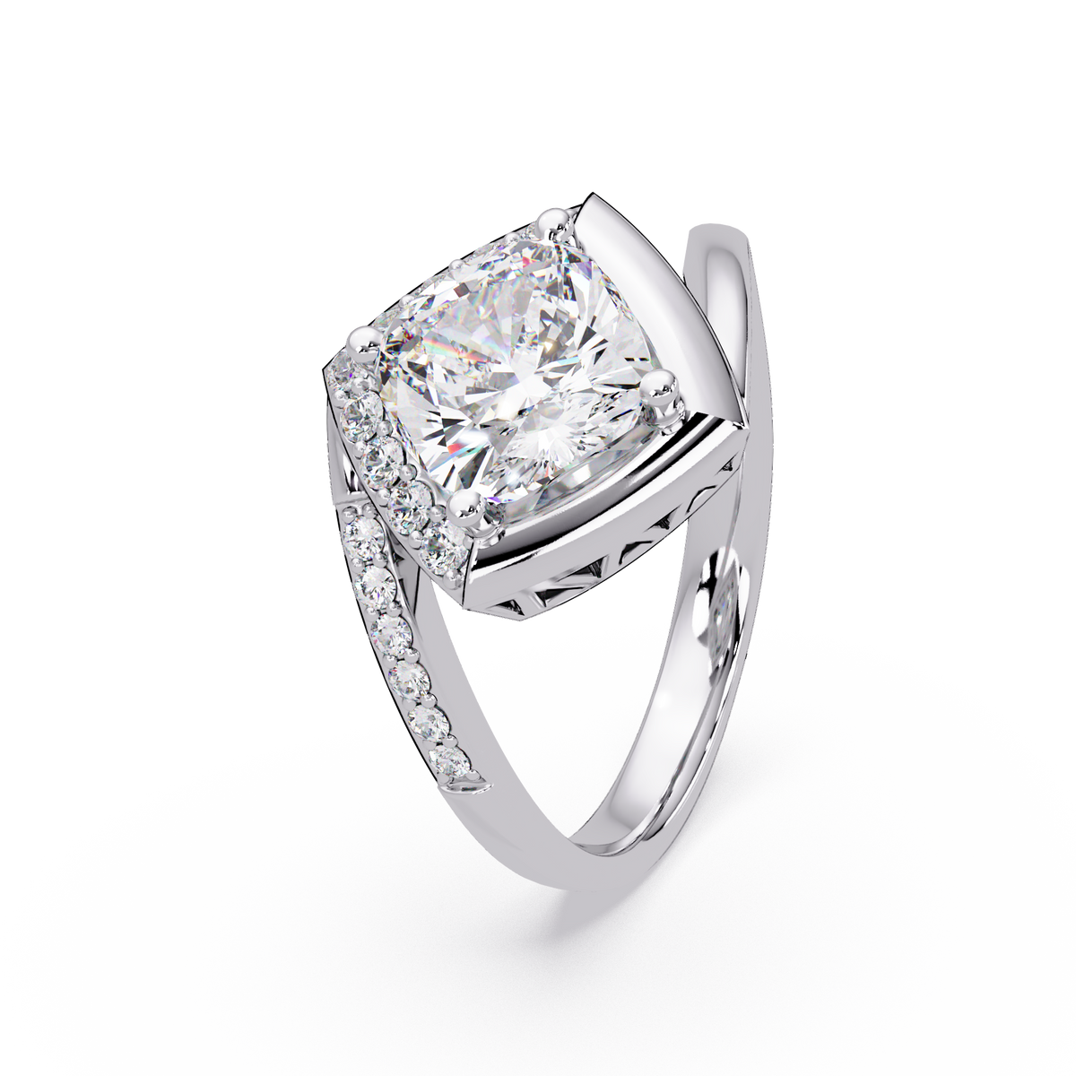 Round Center Cushion Frame Lab Grown Diamond Twist Ring - HIGHCARAT DIAMONDS