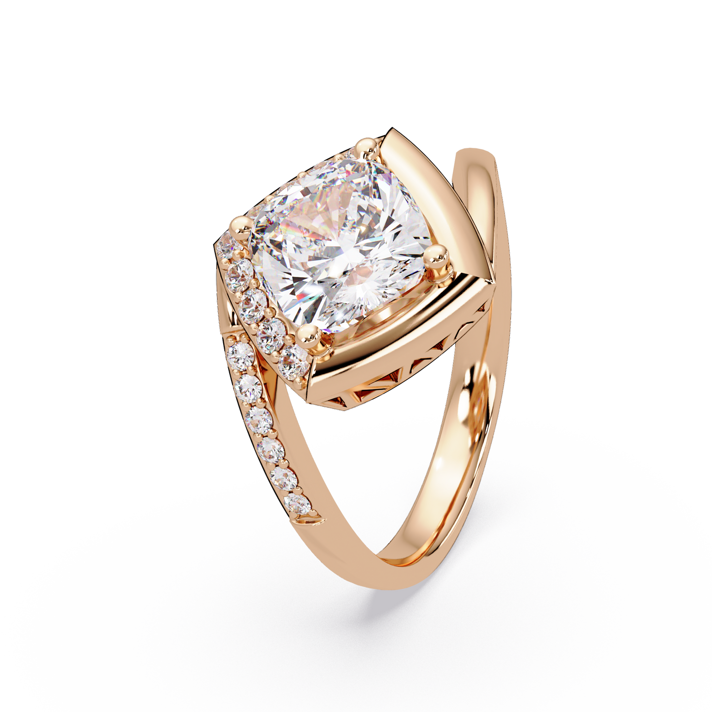 Round Center Cushion Frame Lab Grown Diamond Twist Ring - HIGHCARAT DIAMONDS
