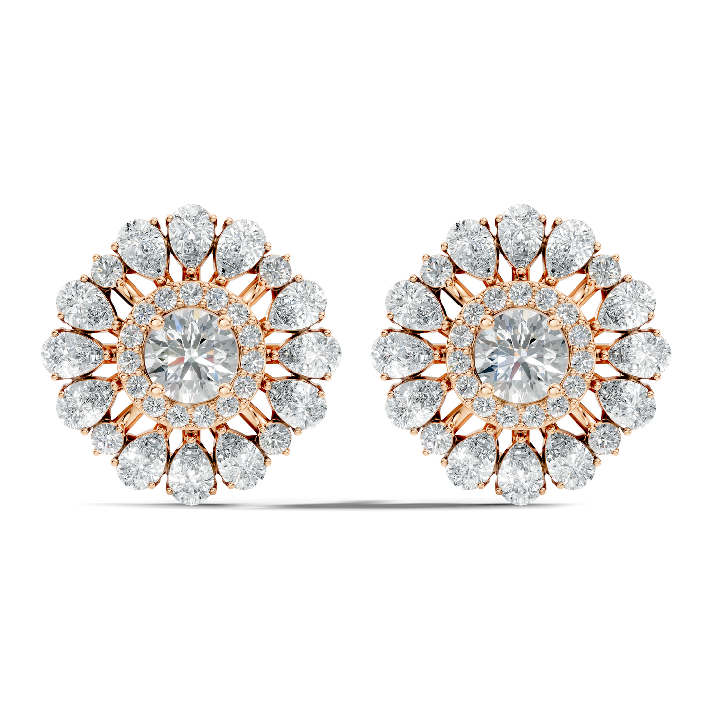 Women's 3.96 Ct Pear & Round Cut  Labgrown  Diamond Stud Earrings In 18K White Gold - HIGHCARAT DIAMONDS